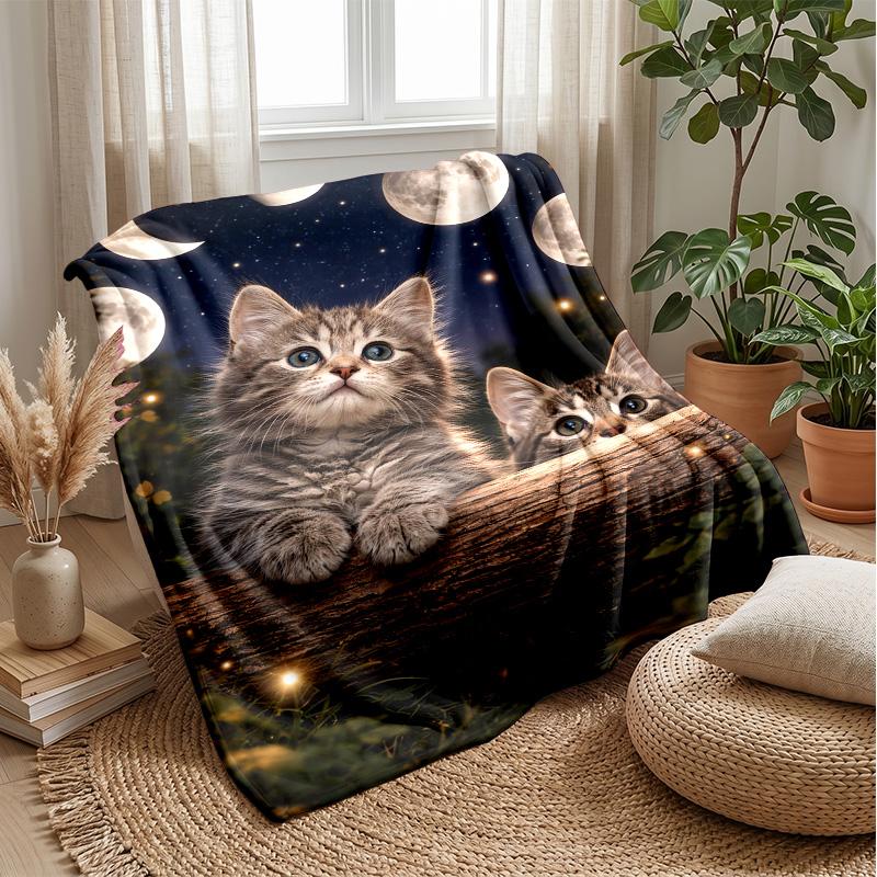 Kittens Playing with Butterflies in Forest Theme blanket Lightweight Warm Flannel Blanket Decorative Throw Blanket for Home Decoration