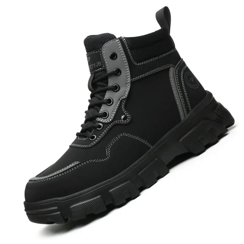 New 2024 Fashion Waterproof Men Work Safety Boots Steel Toe Indestructible Shoes Anti-smash Protective Male Work Sneakers
