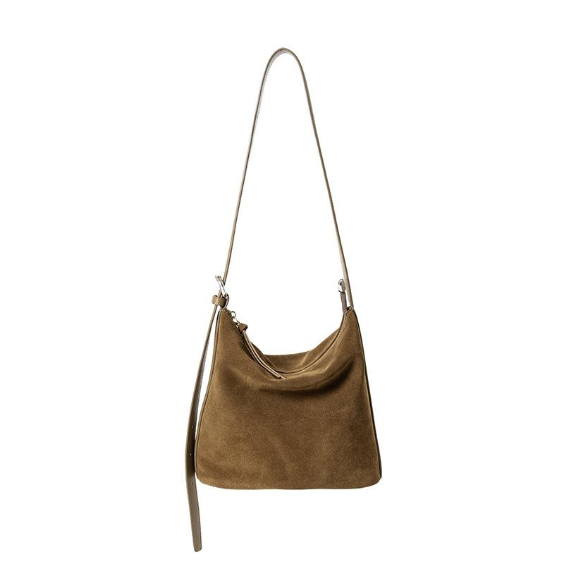 Vintage Suede Leather Single Shoulder Bag 2025 New Style Elegant Light Luxury Crossbody Bag Niche Design Versatile Bucket Bag