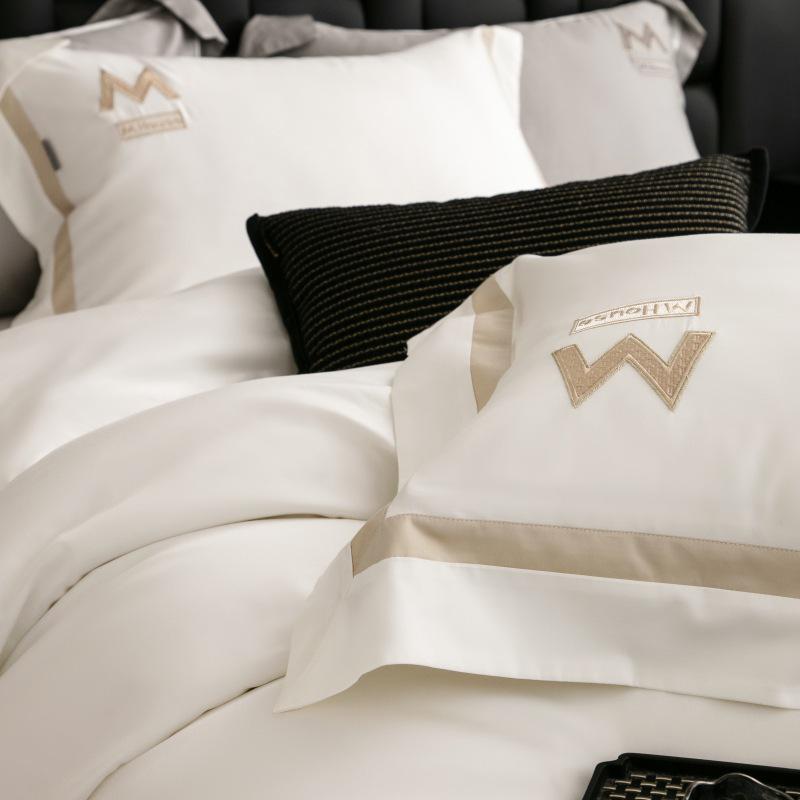 Luxury Minimalist Cotton Embroidered Duvet Set – 4-Piece High-Thread Pure Cotton Bedding