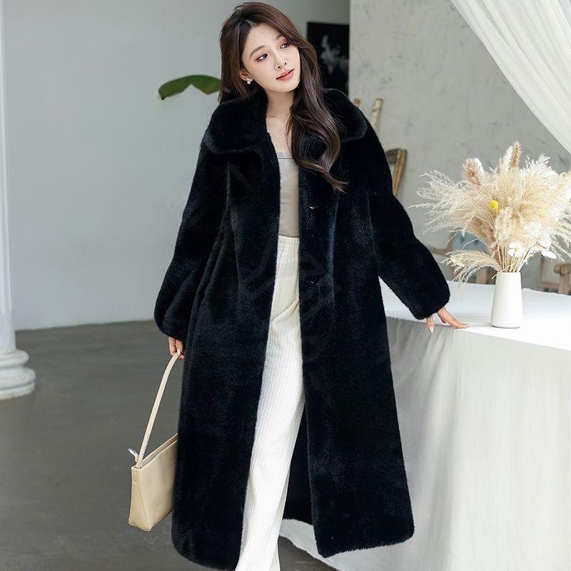 

Норковая куртка женская зимняя бархатная утолщенная длинная с квадратным воротником имитация норки цельная шуба женская M