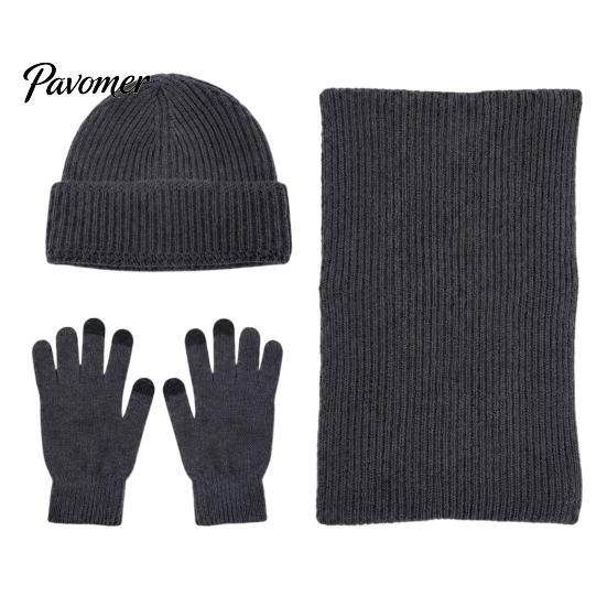 Soft Non Scratchy Winter Warmth Kit Men Knitted Hat Scarf Gloves Set, Solid Color Beanies, Warm Cozy Gift for Knit Cold Weather, Outdoor Skiing Daily