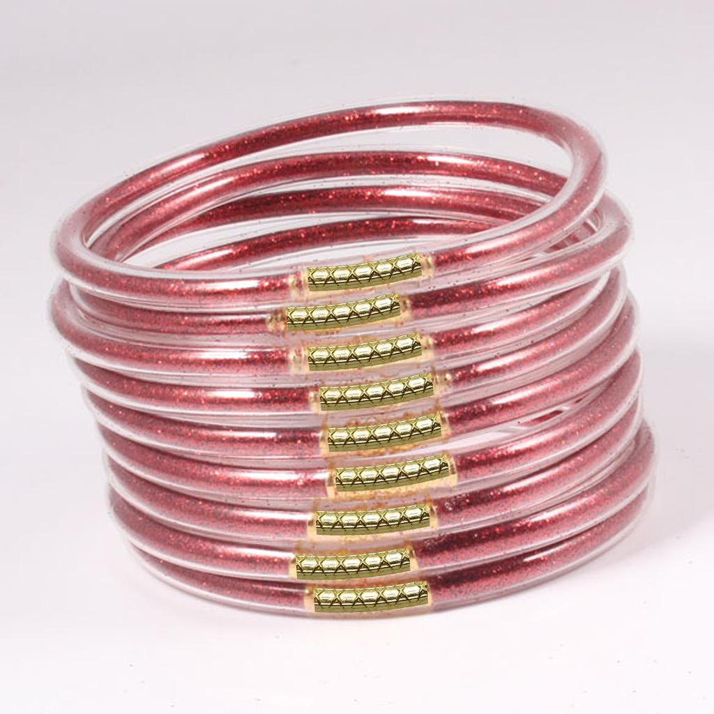 9 Stück/Set Modeschmuck Goldenes Armband Buddhistisches Jonc Armreifen Set für Damen Glitzergefülltes Jelly Silikon Buddha Mädchen Armbänder