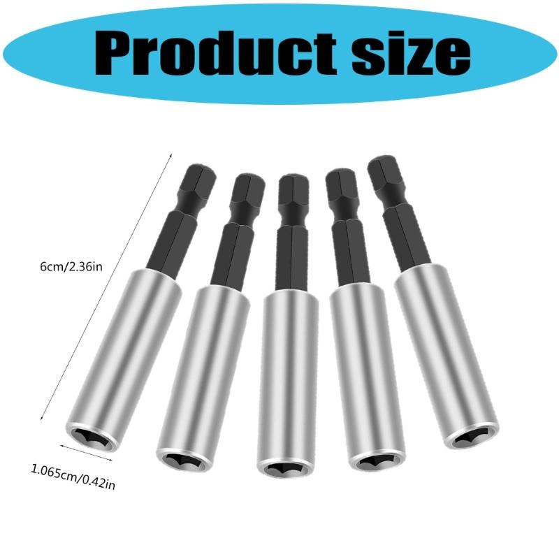 6pcs Extended Hex Driver Bit Holders 60mm Magnetic Alloy Steel Durability Socket Wrench Adapters for Automotive Repair