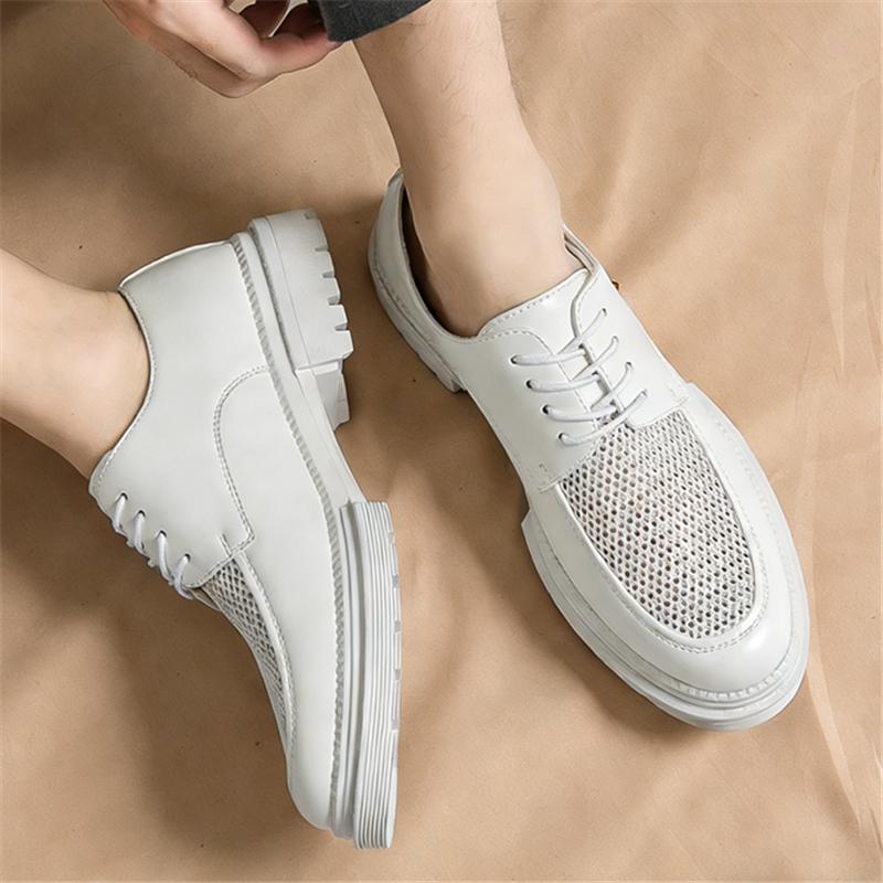 Summer Fashion Designer White Mesh Patchwork Breathable Thick-soled Elevator Shoes for Men Formal Wedding Prom Dress Footwear