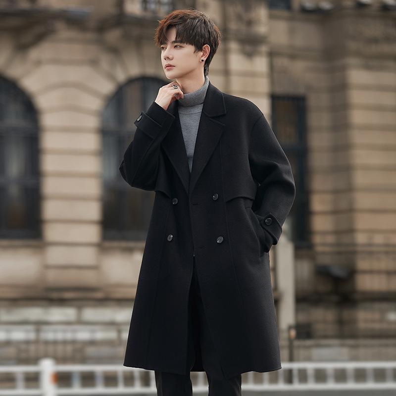 Autumn and Winter Men's Double-sided Woolen Wool Coat Woolen Trench Coat Medium and Long Cashmere Jacket