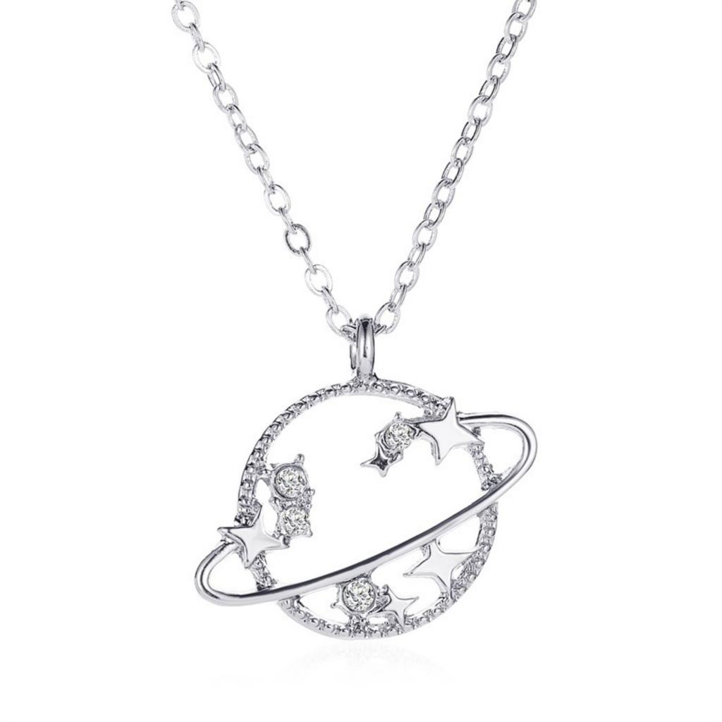 Vintage Inlaid Zircon Star Planet Pendant Necklace For Women Men Exquisite Elegant Hollow Planet Chain Choker Fashion Jewelry