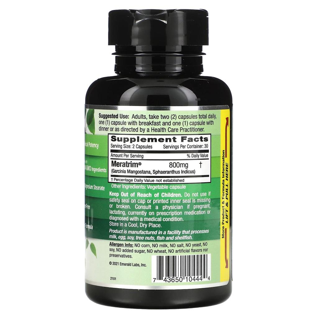 Emerald Laboratories, Meratrim, Stimulant-Free, 400 Mg, 60 Veggie Capsules