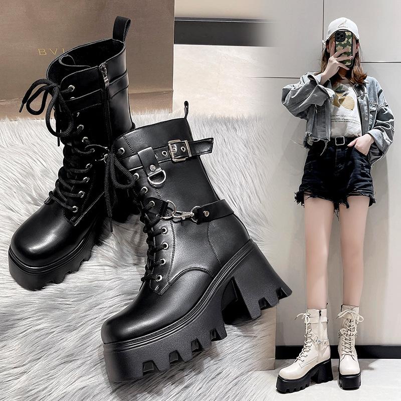Large Size 35-42 Spring New Thick-soled Martin Boots Heightened Muffin-bottom Locomotive Boots