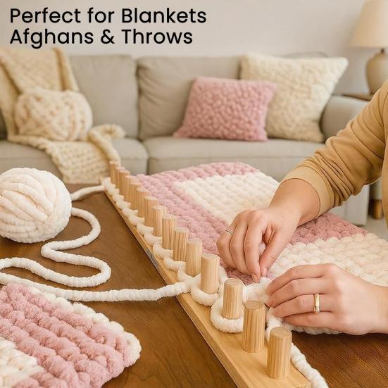 Dickes Garn Strickrahmen Wiederverwendbarer Holzrahmen Verstellbarer Webrahmen Anfänger DIY Strickrahmen für Dickes Garn Decken Basteln