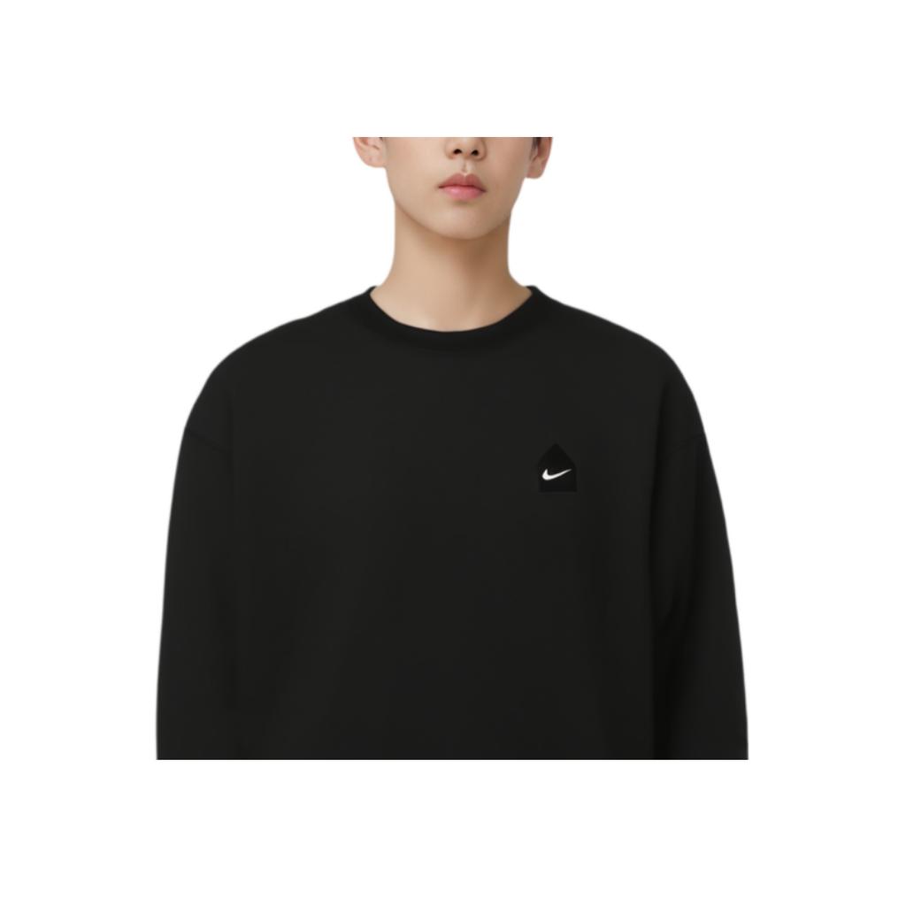 Nike X Dsm Collaboration Fw23 Logo Print Solid Color Crewneck Sweatshirt Unisex Sweatshirt Black DJ2758-010