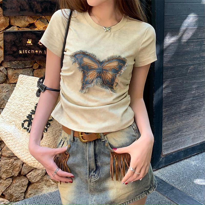 

Women s Summer Slim Fit Tie-Dye Butterfly T-Shirt Small