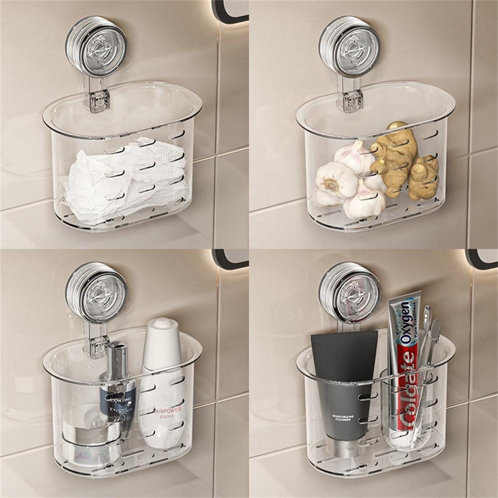 Home Creative Suction Cup Storage Basket Bathroom Makeup Hollowed Out Drain Rack Multifunctional Wall Mounted Cosmetics Holder