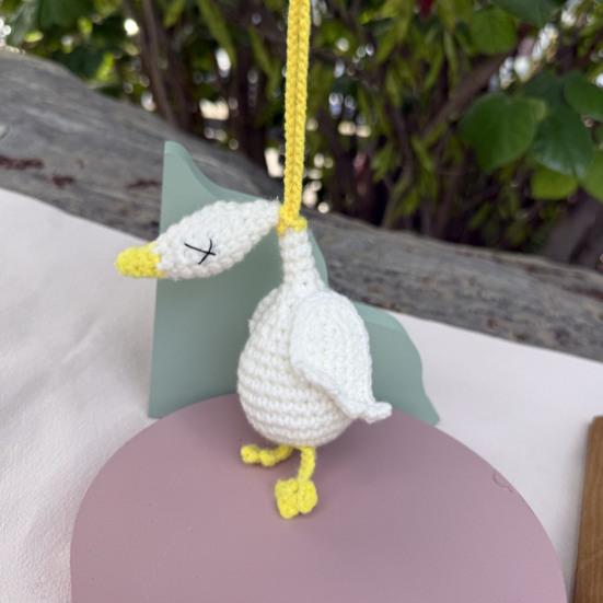 Crochet Goose Hanging Decoration Handmade Knitting White Goose Handbag Backpack Keychain Car Rearview Mirror Hanging Ornament