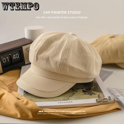 Khaki Beret Cute Summer Girlsolid Color Newsboy Hat College Style Versatile Octagonal Hat