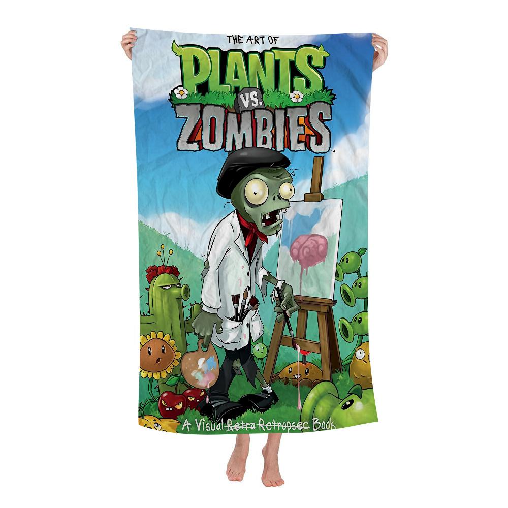 Plant-Vs -Zombie Beach Towel Cartoon Cute Summer Kids Large Bath Pool Beach Towel Microfiber Absorbent for Swimming Travel