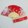 Vintage Folding Hand Fan with Bag Bamboo Fabric Fans for Women Dance Gift Music Festival Performances Wedding Decoration