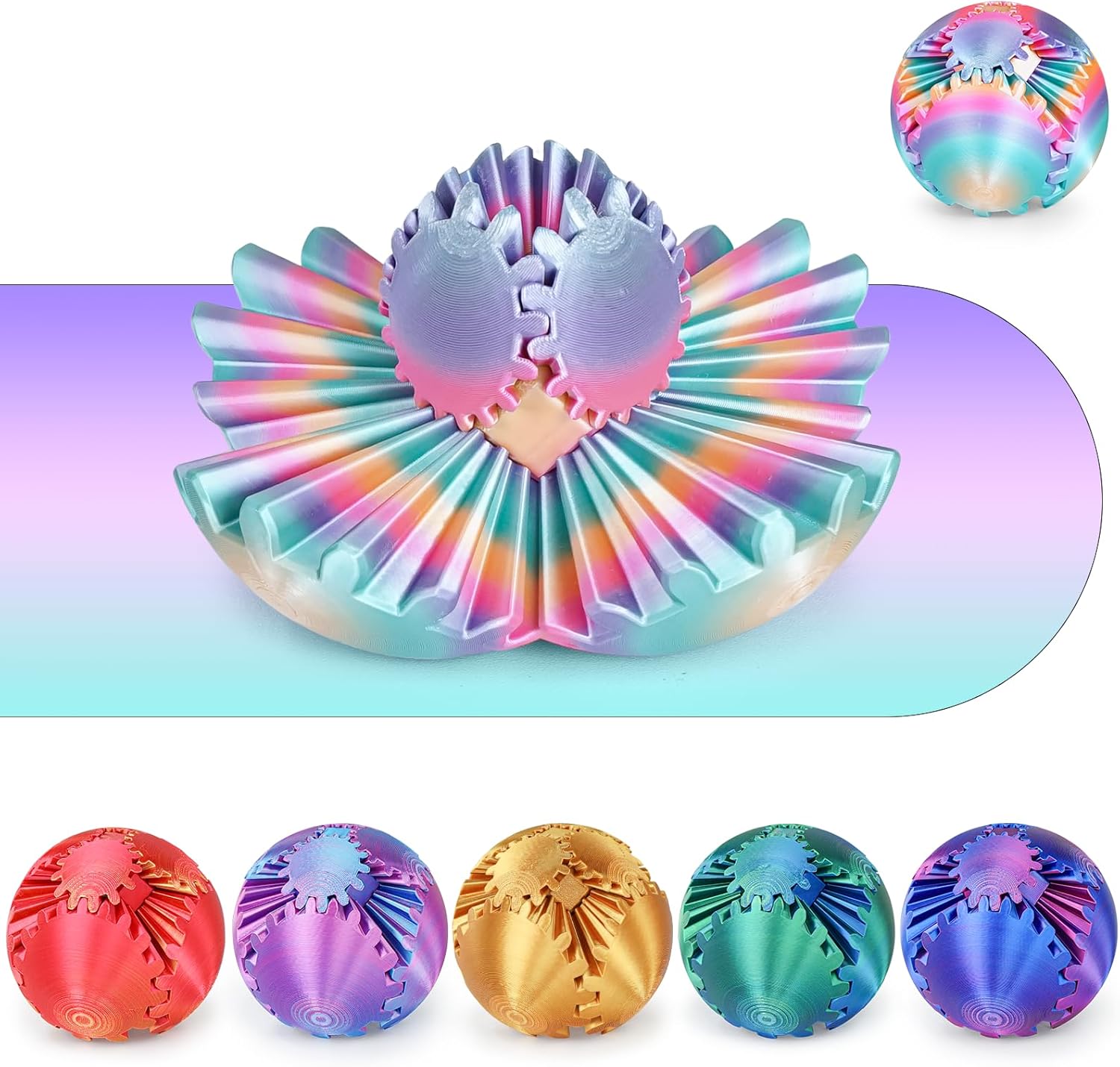 

GearSphere 3D Printed Spin Ball or Cube Fidget Toy, Fidget Ball Gear Toy for Strand Anxiety Relief