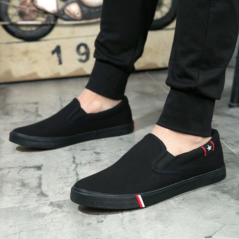 Frühlings-Canvas-Trendschuhe atmungsaktive alte Pekinger Herrenschuhe Slipper lässige vielseitige Low-Top schwarze Board-Schuhe