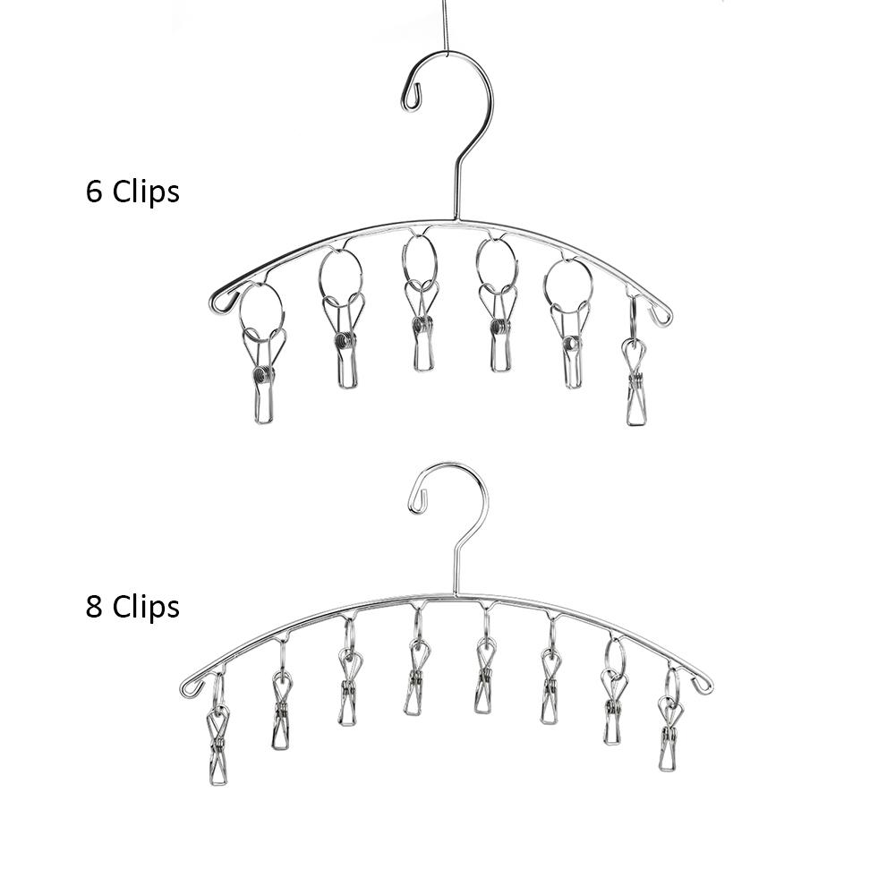 Clothes Hanger 8 Clips Stainless Steel Windproof Clothespins Clothes Drying Rack Clothes Hanger for Hanging Socks