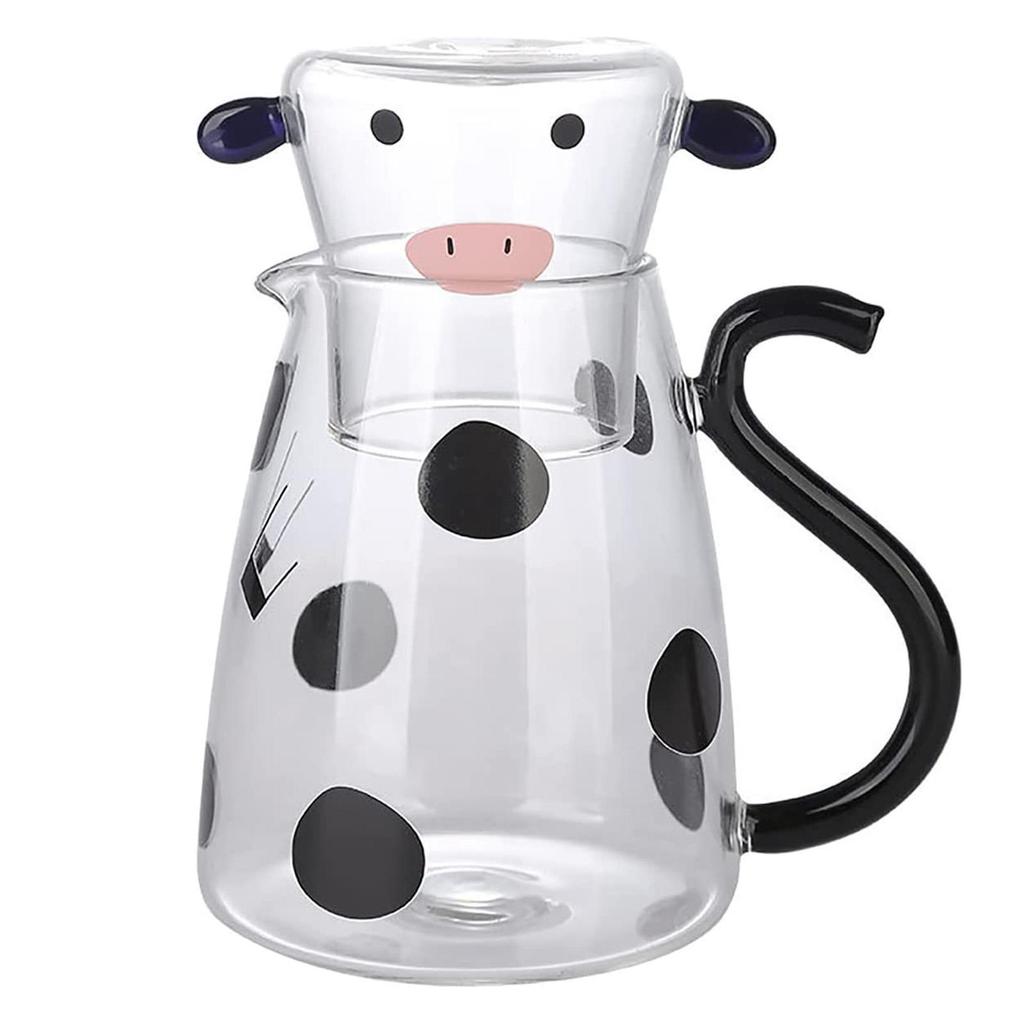 Cow Glass Water Pitcher | Bedside Milk Carafe With Cup | Glass Carafe Pitcher With Glass Mug Cute Cow Glass Tea Pitcher Kettle Milk Jug Water Carafe F