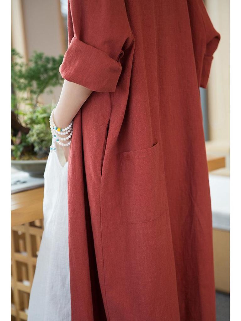 Women's Distressed Ramie Trench Coat: Casual, Slimming, and Elegant Long Cardigan