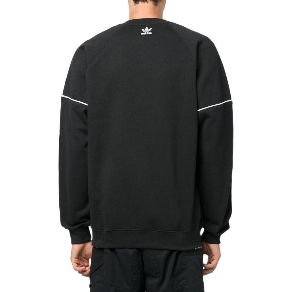 adidas Originals Trefoil Logo 3-Stripes Crew Neck Long Sleeve Sweatshirt Men Tops Black HK7344