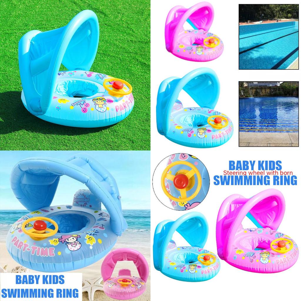 Comfortable Inflatable Baby Swim Ring With Sunshade For Kids Pool Fun And Safety