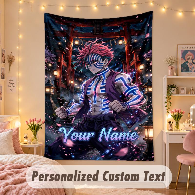 Custom Personalized Tapestry,Demon Slayer Print Custom Name Text Wall Art Hanging for Bedroom