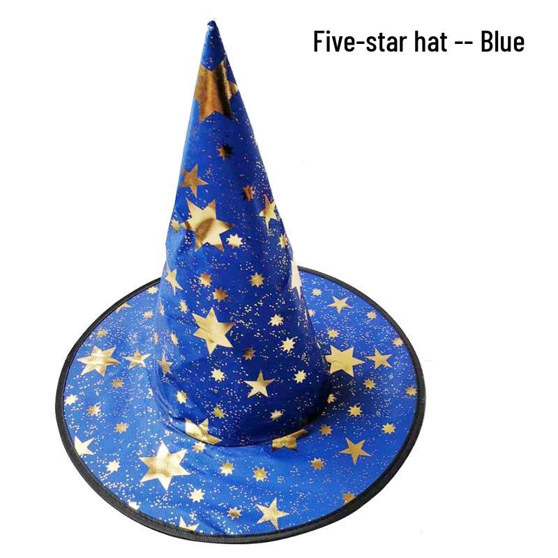 Halloween Witch Hat - Black Five-Pointed Magician Hat for Ghost Festival, Party Props for Children & Adults