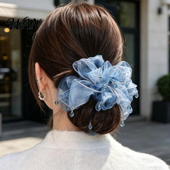 Broken Hair Fixer Tie Beads Decor Double Layer Mesh Women Organizer Rope Bun Half-Tied Hairstyles Ponytail Holder Accessory Soft