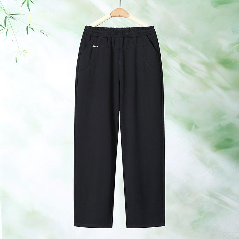 

Mom s 2026 Summer Lightweight Straight-Leg Pants for Middle-Aged & Elderly Women L for 80-95 jin чёрный