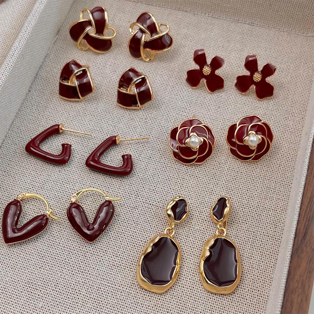 Ancola Red Drop Earrings: Women's Retro Chic, Fair-Skin Enhancing, Luxury Ear Jewelry.
