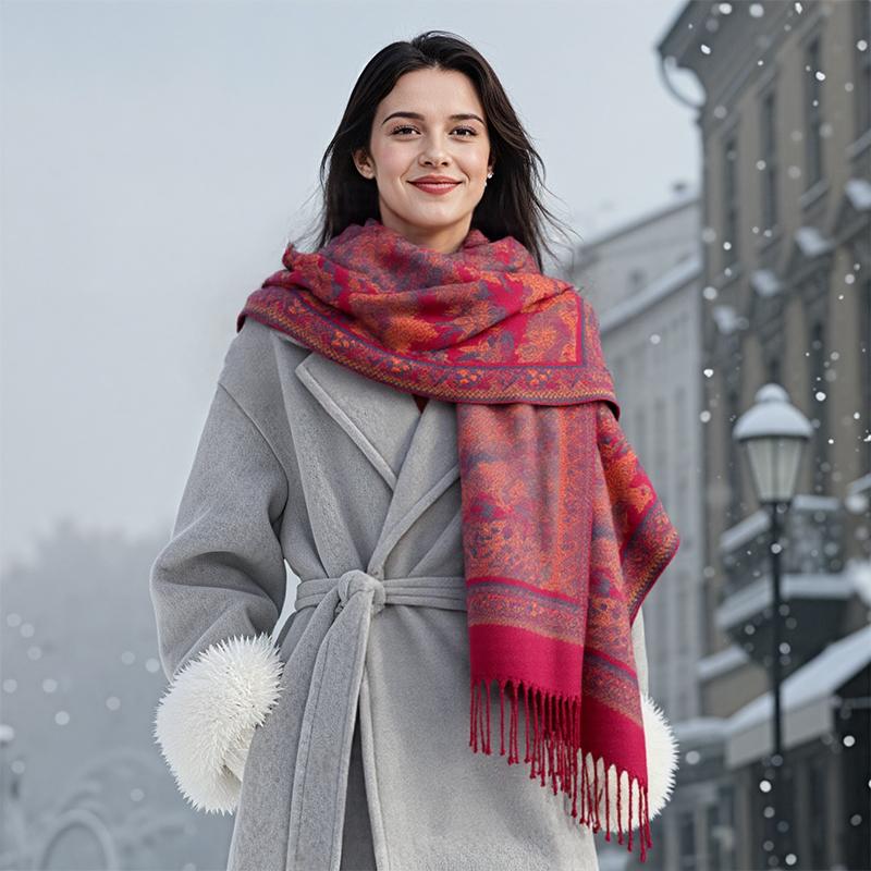 Tassel Blanket Design Thick Pashmina New Winter Warm Shawl Wrap Jacquard Cashmere Scarf Women Neckerchief Echarpe Poncho Stoles