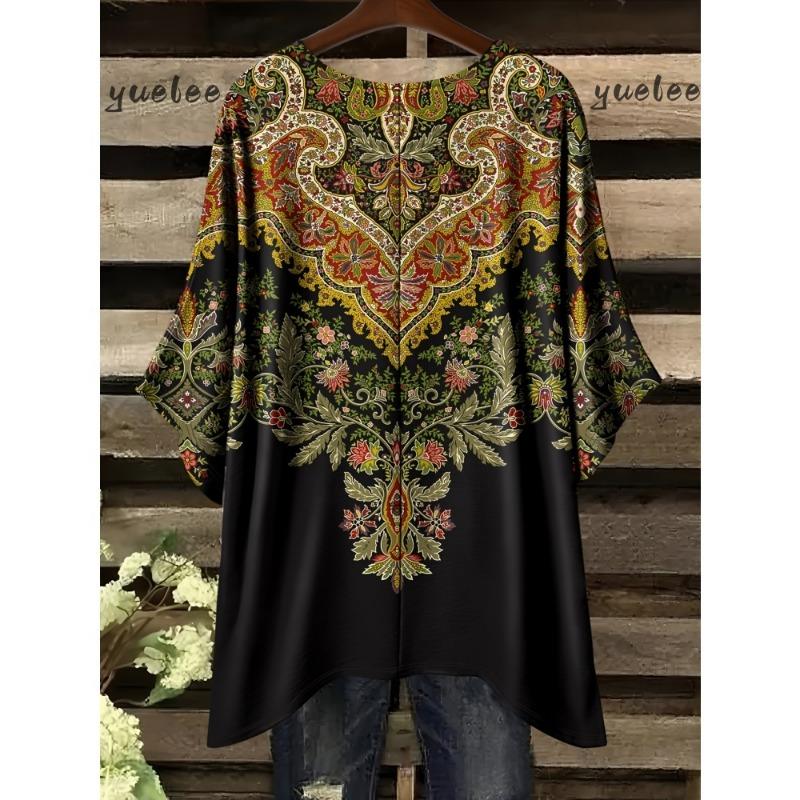 Women 's T-Shirt Simple Color Gradient Print Elegant Irregular Hem O- Neck Women's Clothing T-Shirt Vacation Clothes for Woman