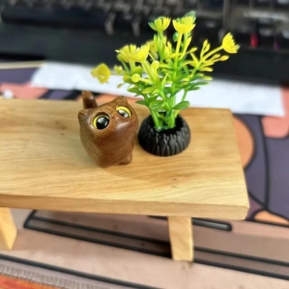 High Quality Handcrafted Kitten Figurine Wooden Miniature Cat Ornaments Carving Cat Event Souvenirs