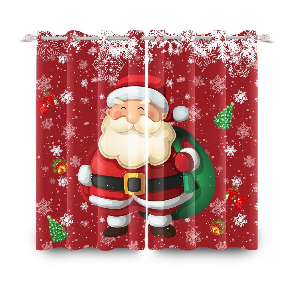 Merry Christmas Curtains Festival Home Interior Set Double Layer Windows Suitable Bedroom Light Blocking Made Of Polyester Decor Window Treatment