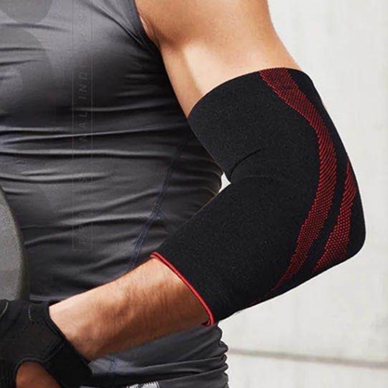 Sports Elbow Brace Nylon Knit Compression Support for Tennis Elbow Pain Relief Joint Grace Hand Guard Black and red-S