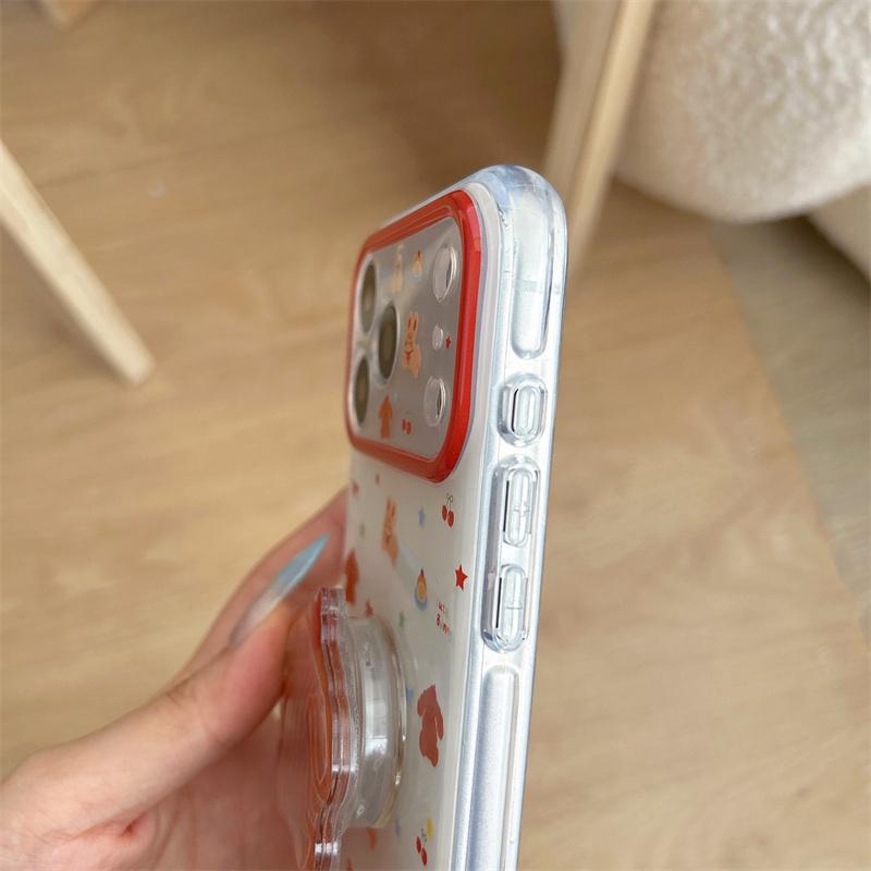 Kawaii Gingerbread Dog 3D Pop Stand Clear Phone Case For iPhone 15 16 17 Pro Max INS Cute Shockproof Protective Cover