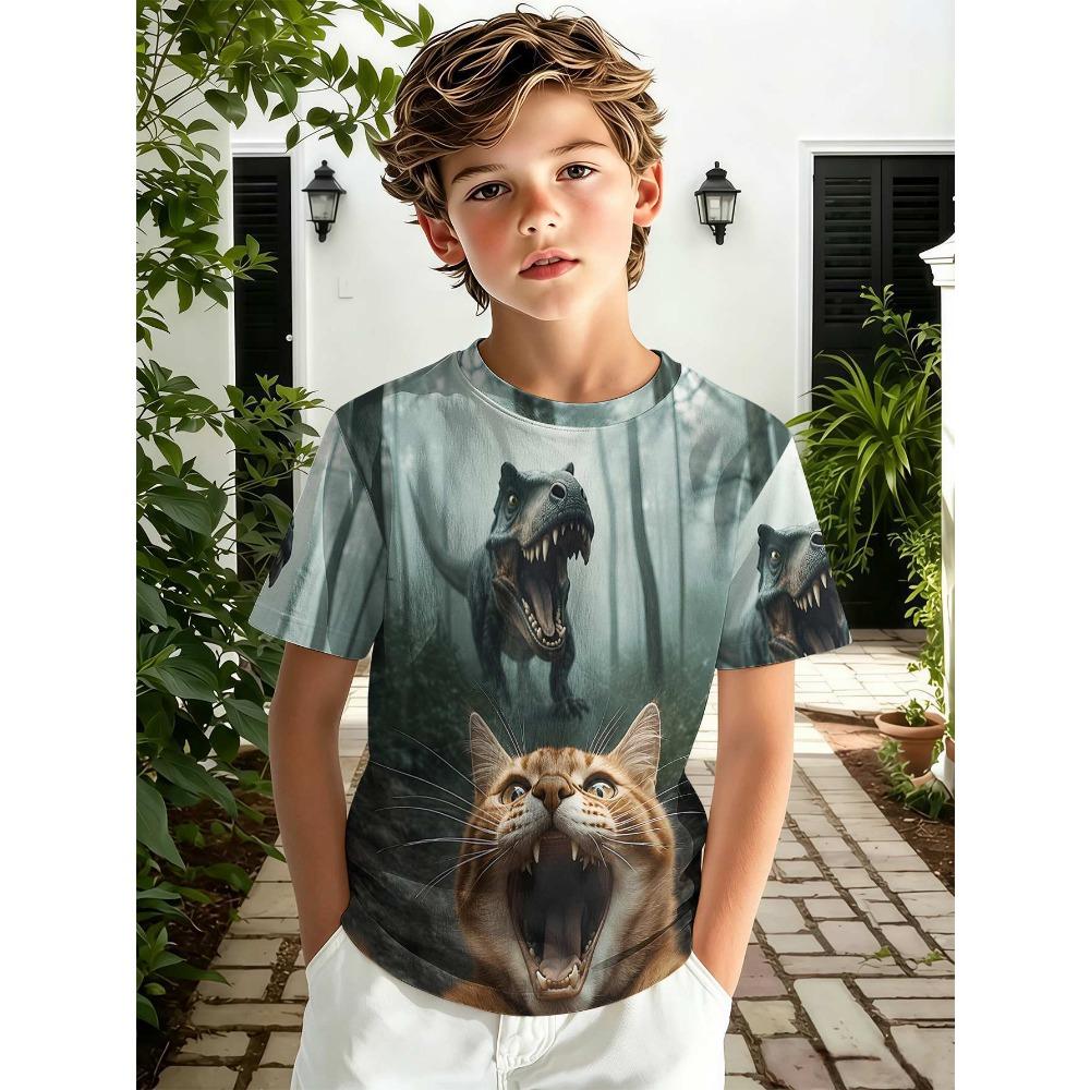 Summer Comfortable Fashionable Children's T-shirt Colorful Animal Printing Soft Comfortable Breathable Round Neck Short Sleeved T-shirt