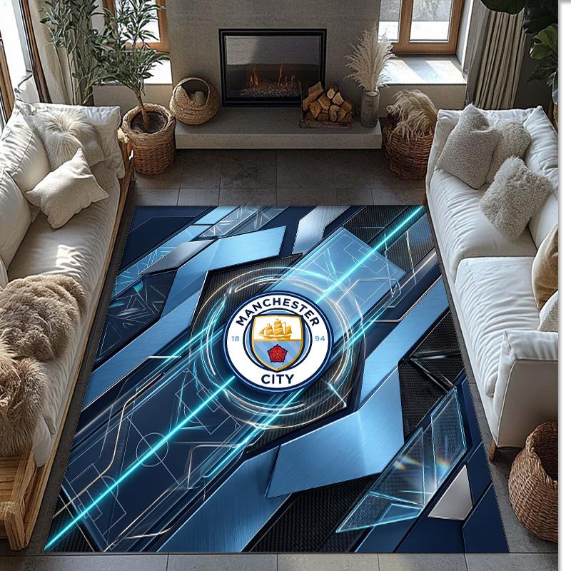 Manchester City Printed Flannel Area Rug Non Slip Soft Polyester Floor Carpet Indoor Decor Mat for Bedroom Living Room Sofa