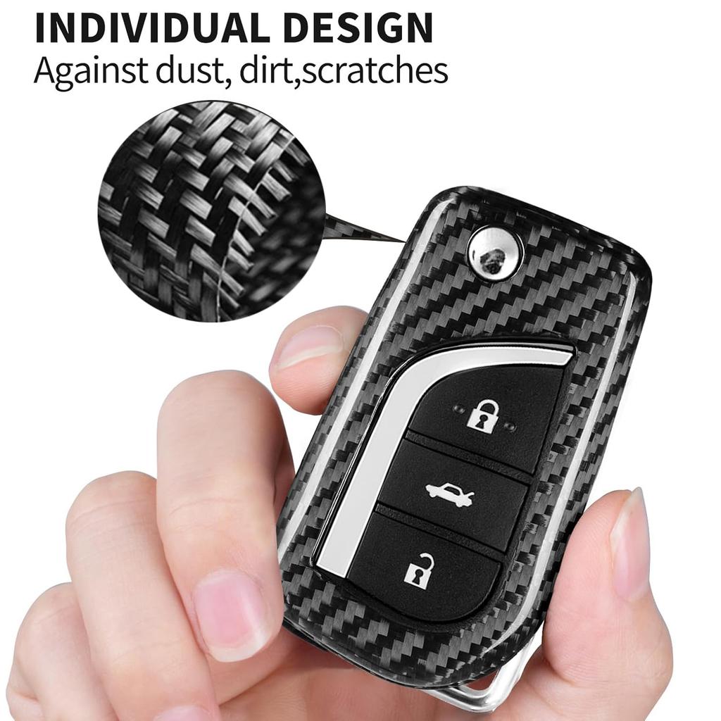 Real Carbon Fiber Key Fob Cover For Toyota Fortuner Tundra Camry RAV4 Highlander Corolla Key Shell Key Chain Smart Accessories