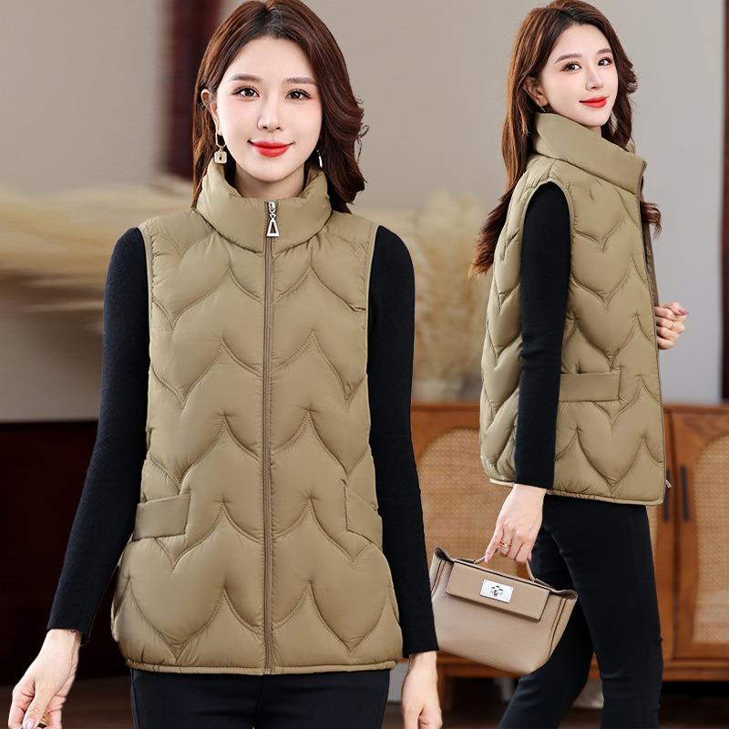 Autumn and Winter New Down Cotton Vest Mother Large Size Stand-up Collar Cotton Vest Middle Old Woman Warm Top Vest