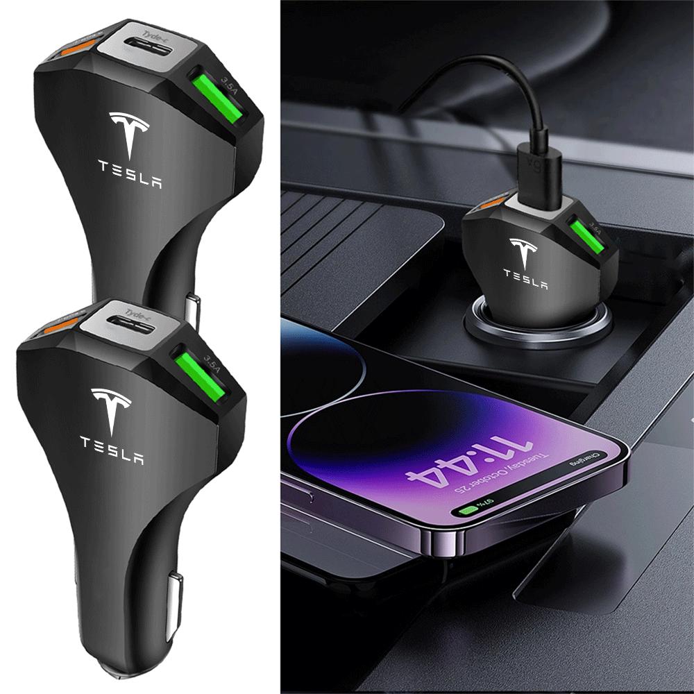 Pwmnb5 USB Car Charger Type C Fast Charging Phone Adapter Socket for Tesla Model 3 Model S Model X Model Y Roadster SpaceX Cybertruck