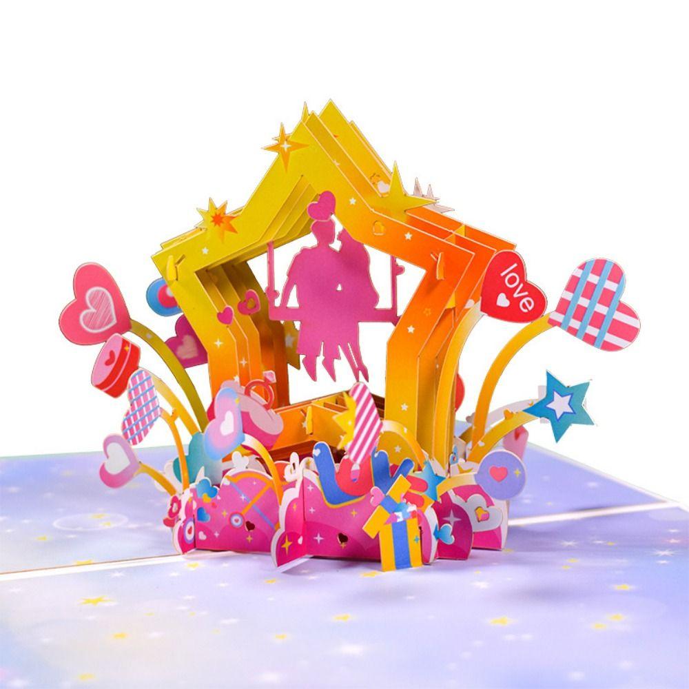 Multicolor 3D Greeting Card Valentine's Day Blessing Cards Paper Carving Postcard Festival