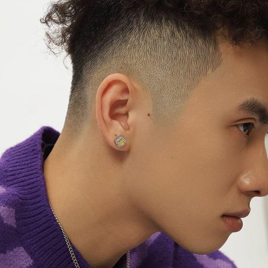 New Zirconia Men's Earrings Yellow Diamond Anti-Allergy Unisex Style Simple Jewelry