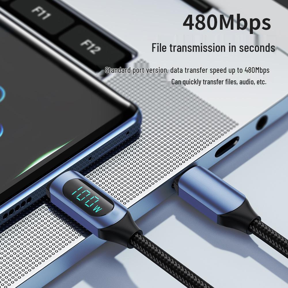120W Super Fast Type-C Charging Cable with Digital Display for Apple 15/16 & Huawei Honor 6A