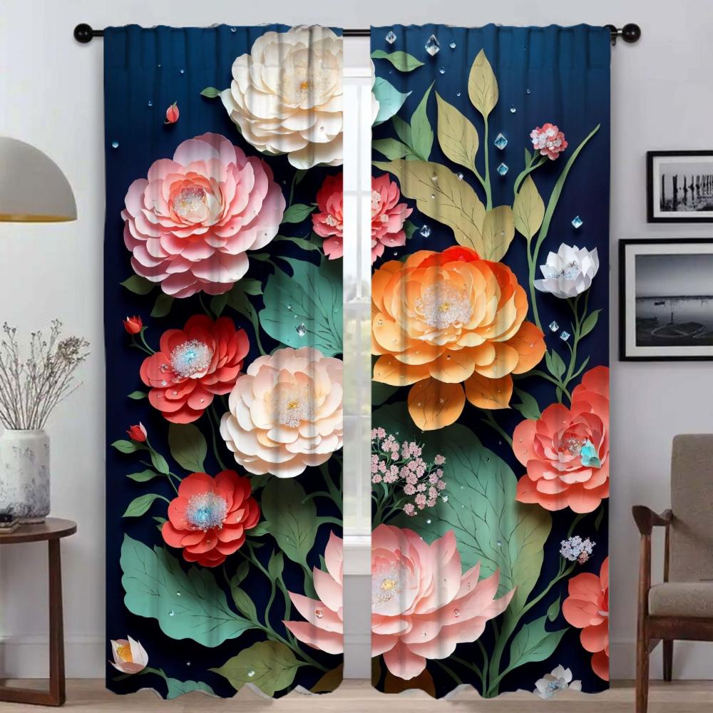 Modern Living Room Curtains 2 Pieces 3D Flower Curtains for Bedroom Blinds Blackout Curtain Partition Halloween Decoration Child