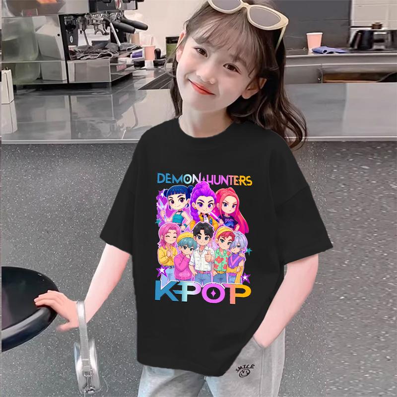 Kids Kpop Demon Hunters Children's T-Shirt Short Sleeve T-shirt Cute Kpop Demon Hunters Tiger Harajuku Tshirt for Boys Girls