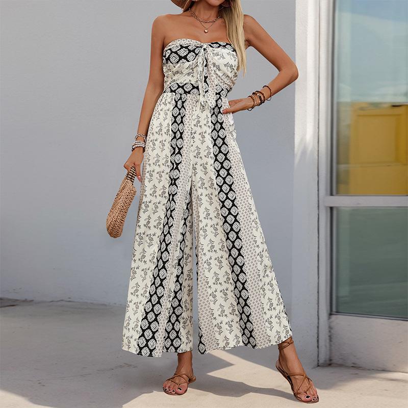 Women's Fashion Casual Summer Spring Colour Block Print Sleeveless High Waist Trousers Jumpsuits & Rompers